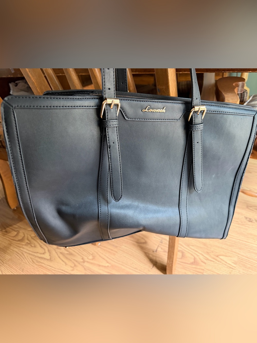 Black Leather Tote Bag - Classic Women's Handbag or Laptop bag